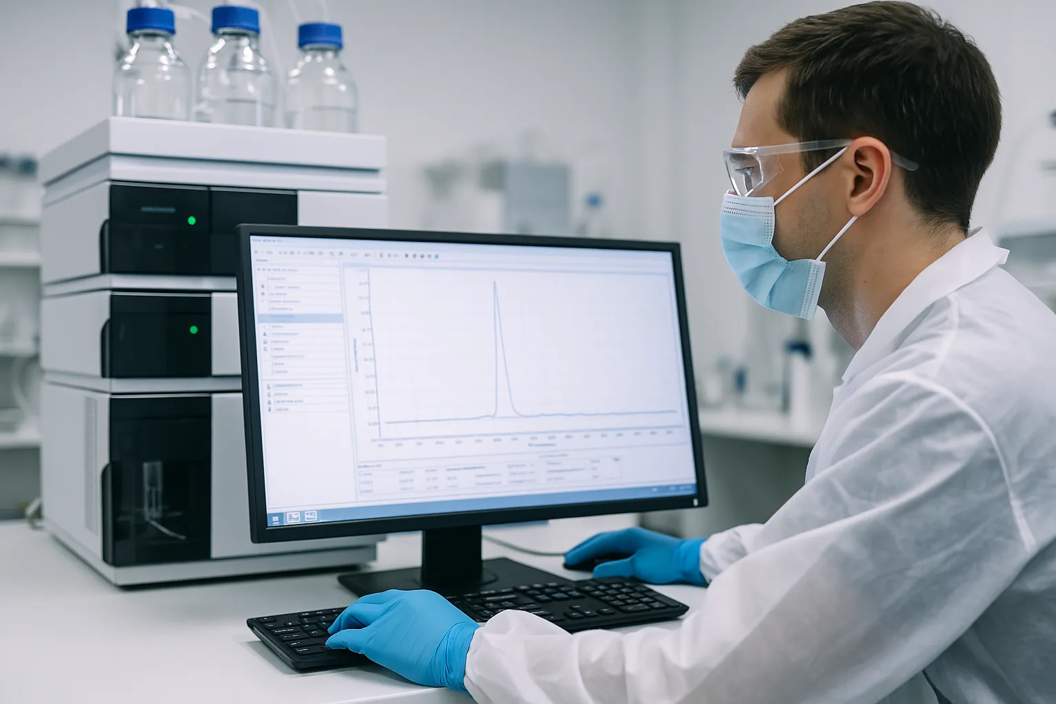 Lab Hero Image, man on a monitor with an HPLC machine